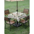 thumbnail image 3 of Outdoor Tablecloth with Umbrella Hole and Zipper, Pink Spring Floral Square Table Cloth 60x60 Inch Waterproof Tablecloth, Elegant Pastoral Flowers Birds Watercolor Picnic Table Cover for Patio, 3 of 7