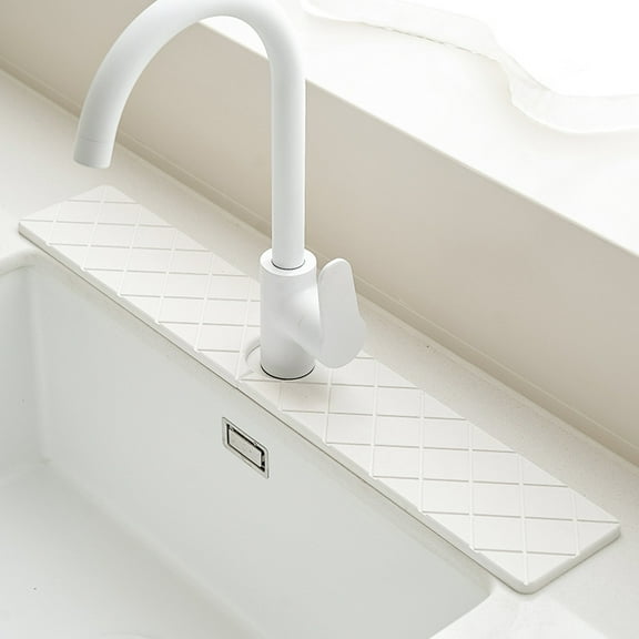 Faucet Mat for Kitchen Sink, 23.6"x 3.9" Diatomite Fast Drying Stone Sink, kitchen Sink Faucet Mat Splash Guard, Super Absorbent Faucet Mat, Faucet Mat for Kitchen Sink and Bathroom Counter (White)