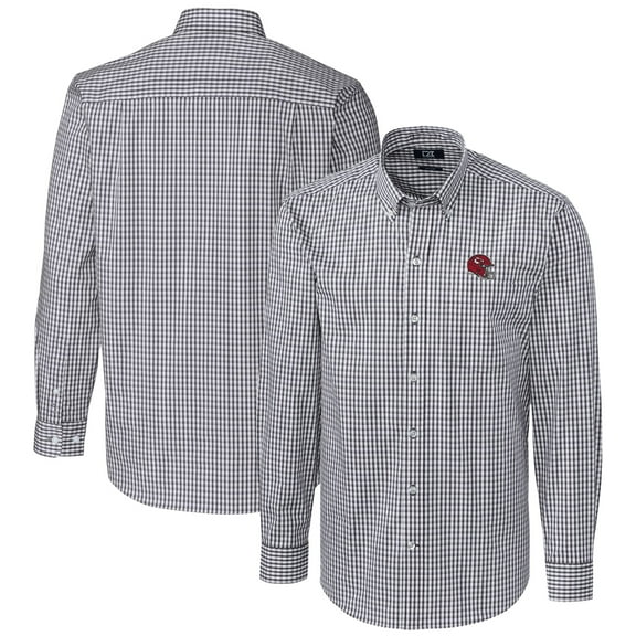 Men's Cutter & Buck  Charcoal Kansas City Chiefs Helmet Easy Care Stretch Gingham Long Sleeve Button-Down Shirt