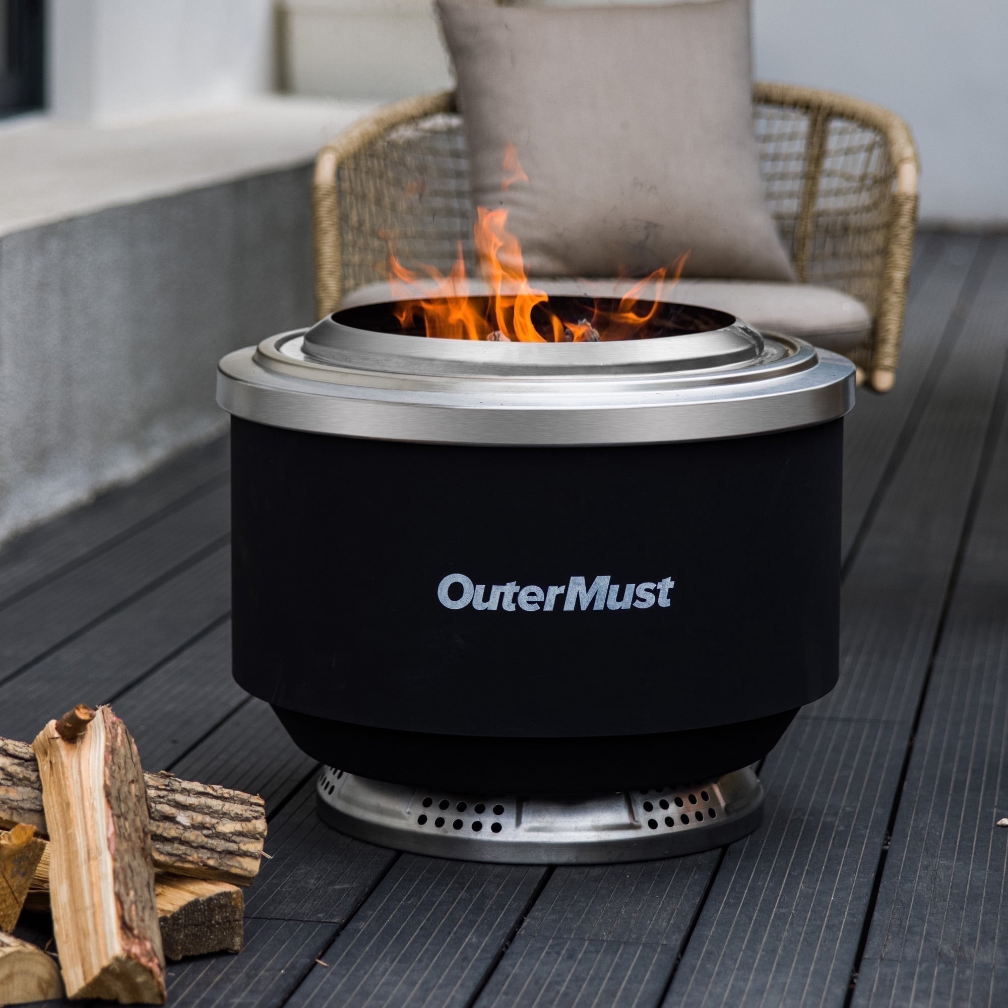 Sunjoy Smokeless Fire Pit 28 In, Outdoor Portable Wood Burning