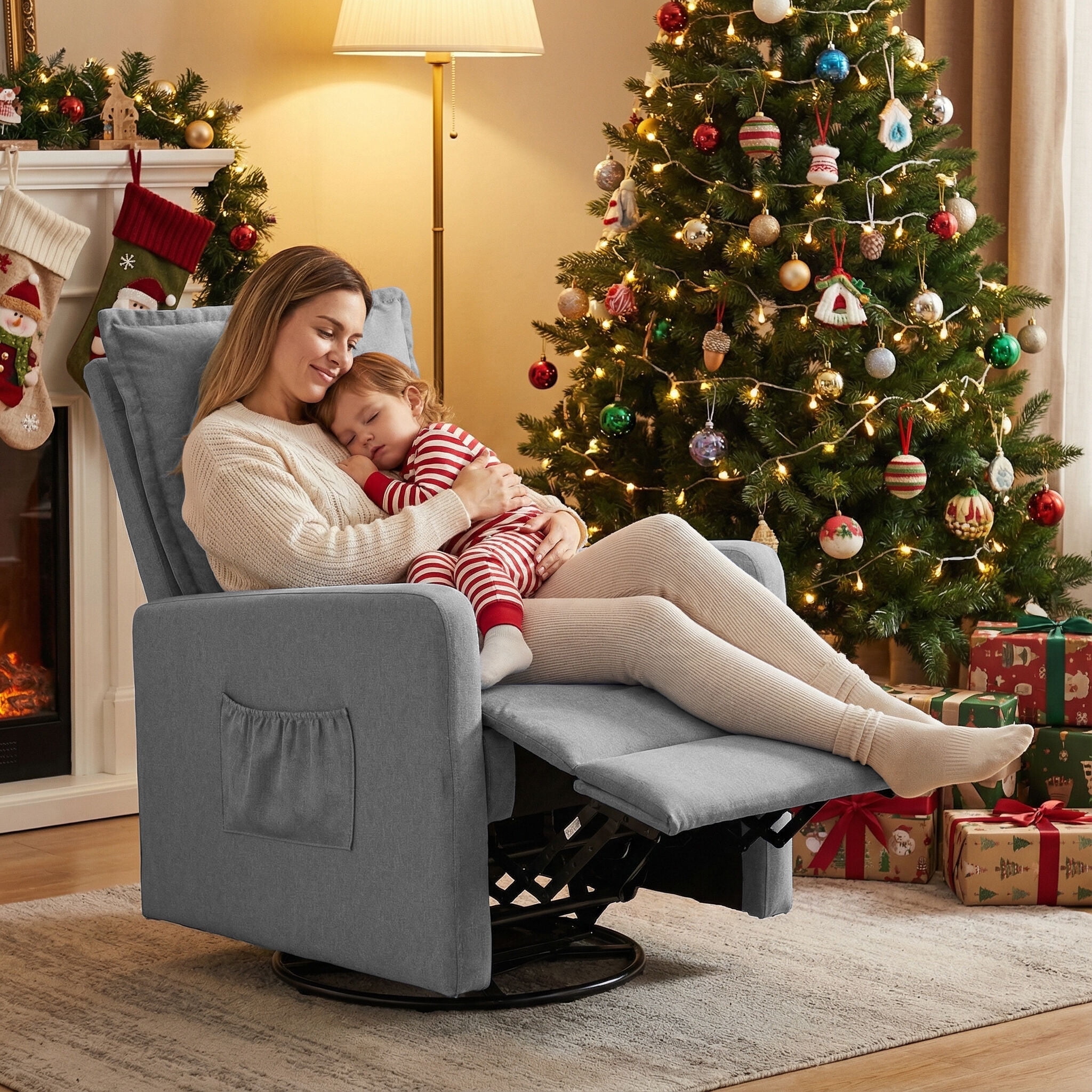 Techmilly Upholstered Glider Recliner Rocking Chair and Nursery Recliner for Nursery and Living Room, Bedroom,Linen Light Gray