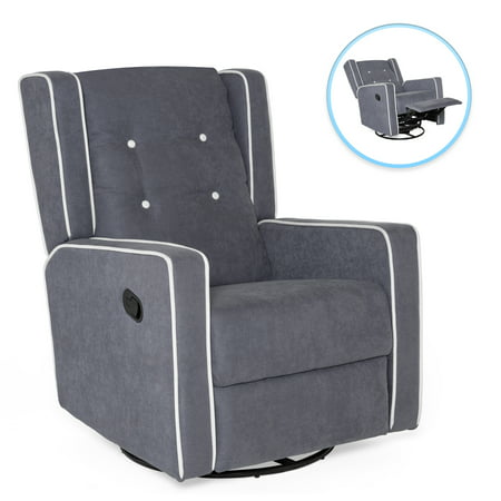 Best Choice Products Mid-Century Modern Tufted Upholstered Swivel Recliner Lounge Rocking Chair for Nursery, Home, Living Room, Study w/ 360-Degree Swivel Base, Full Recline - (Best Rvs For Full Time Living With A Family)