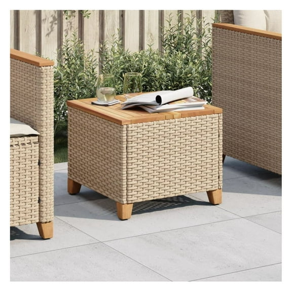 Patio Table Beige 17.7"x17.7"x14.6" Rattan Wood