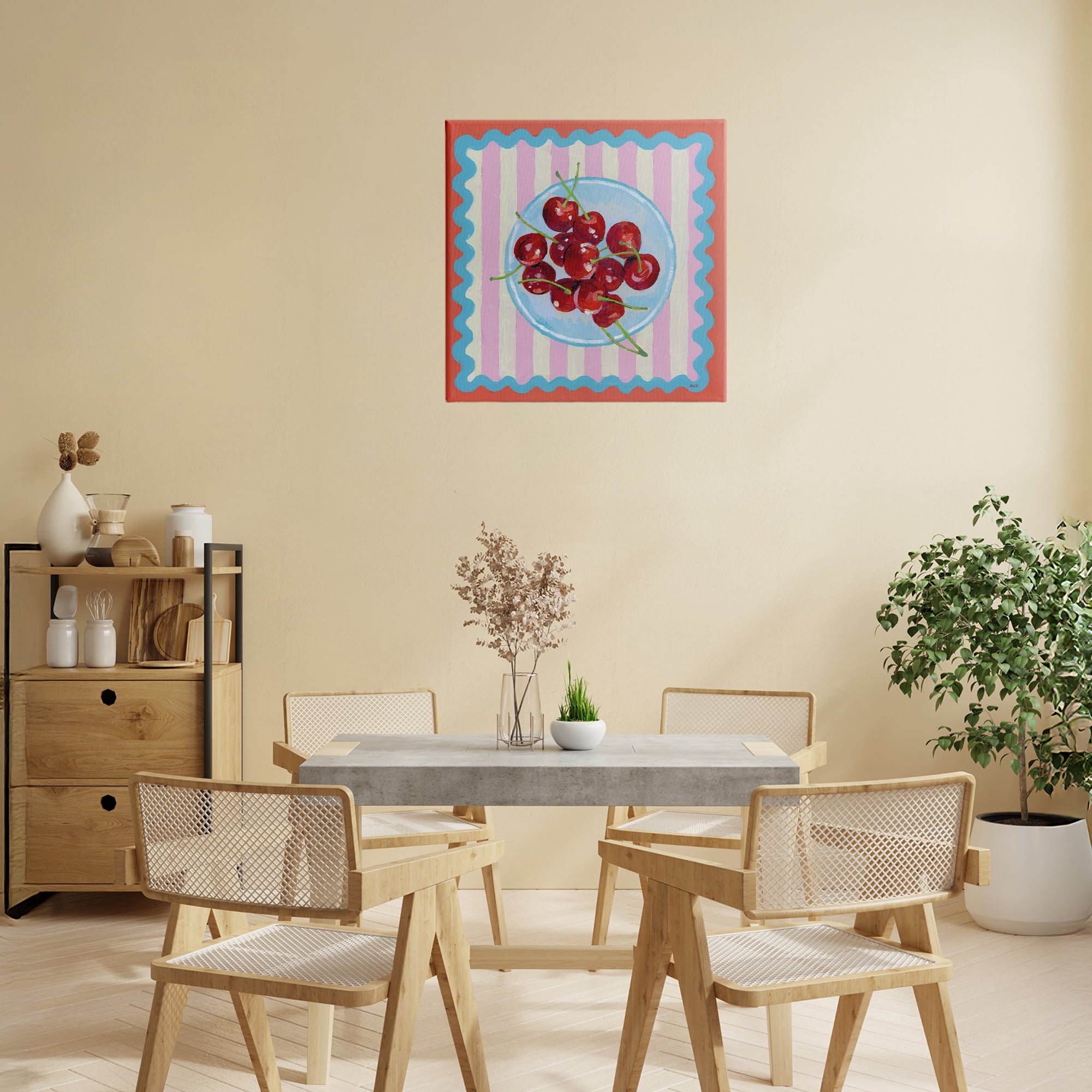 Stupell Industries Red Cherries over Pink Stripes Canvas Wall Art, design by Rachael Reese