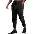thumbnail image 1 of Men Casual Pants Elastic Waist Drawstring Solid Color Textured Trousers Lightweight Daily Long Pant with Pockets Black XL, 1 of 8