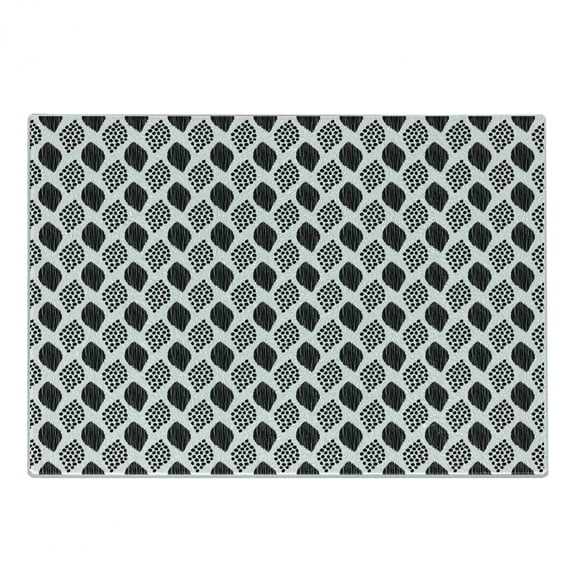 Black and White Cutting Board, Scribble Pattern with Abstract Black Dotted Leaves on White Background, Decorative Tempered Glass Cutting and Serving Board, Small Size, Black White, by Ambesonne