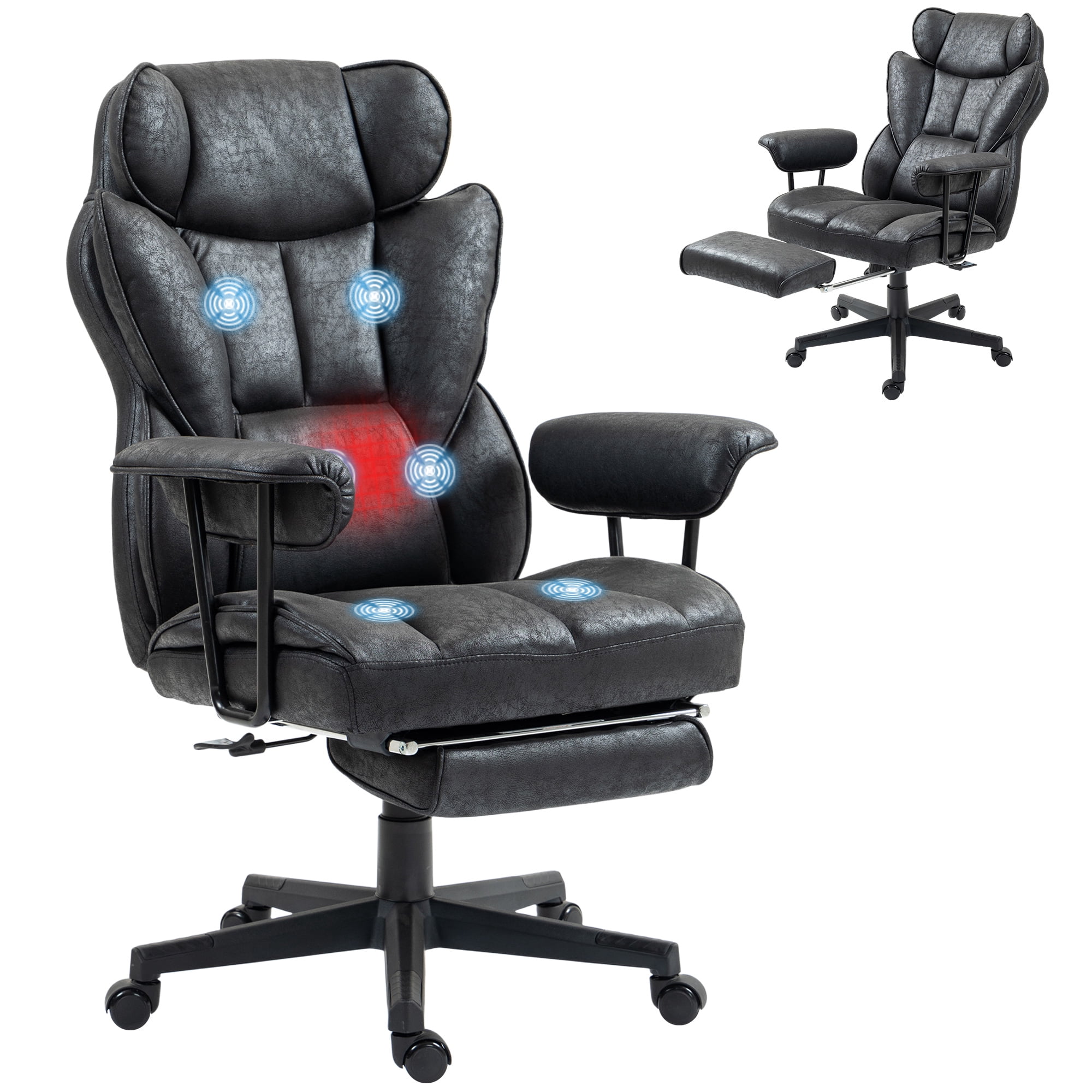 HOMCOM 400LBS Massage Executive Office Chair, Big and Tall Office Chair with Footrest, Lumbar Support and Reclining Function, Black