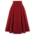 thumbnail image 2 of yueewhu Women's Vintage High Waist Pleated Midi A-Line Skirt with Pockets (Red, XL), 2 of 7