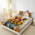 thumbnail image 4 of Manfei Brown Highland Bull Queen Sheet Sets, Vintage Sunflower Butterfly Flat Sheet, Ombre Wooden Board Queen Fitted Sheet, Ultra Soft Home Decor 4 Pieces, 4 of 7