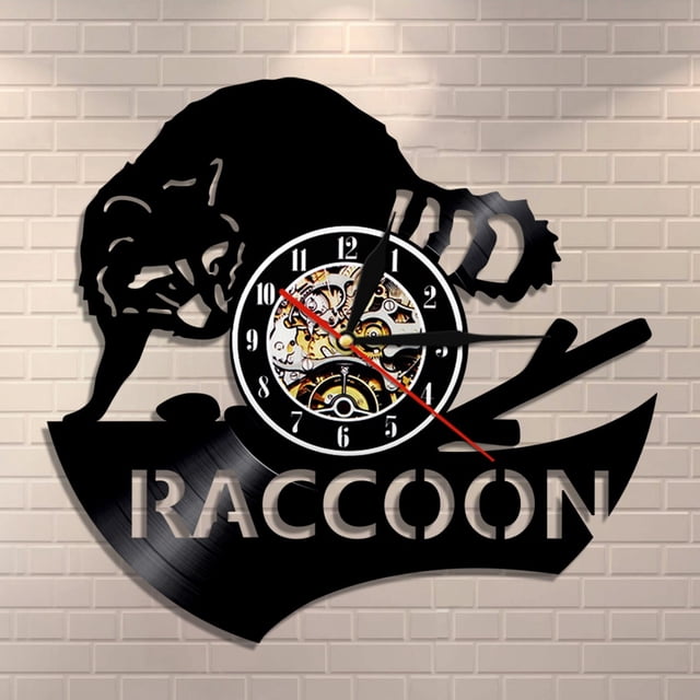 Woodland Animal Wall Art Raccoon Home Decor Wall Clock Racoon Woodland Vinyl Record Clock Kid Room Nursery Raccoon Wall Decor