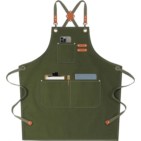 Delantal AFUN Chef de lona con parte trasera cruzada, resistente, ajustable, talla M-XXL