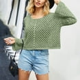 thumbnail image 2 of Hollow Out Short Sweater Women's Round Neck Long Sleeve Cropped Pullover Tops Solid Color Smock 2025 Spring Fall Trendy, 2 of 4