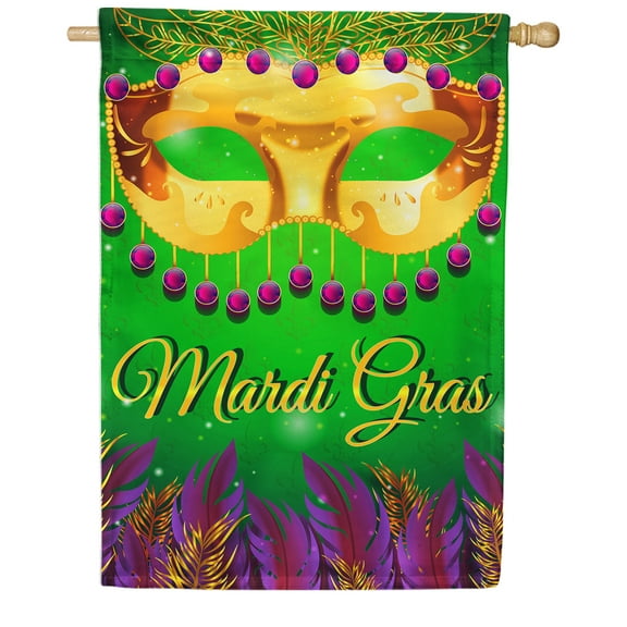 America Forever Flags Mask And Feathers, Mardi Gras House Flag, Masquerade Masks Fleur De Lis Carnival 28 x 40 Inch Double Sided Seasonal Yard Outdoor Holiday Decorative Flag