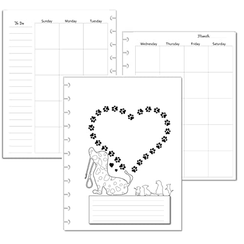Undated Monthly Calendar Refills for 11 Disc Planners (Dog)
