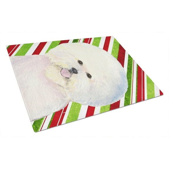 Caroline's Treasures Bichon Frise Candy Cane Holiday Christmas Glass Cutting Board Large