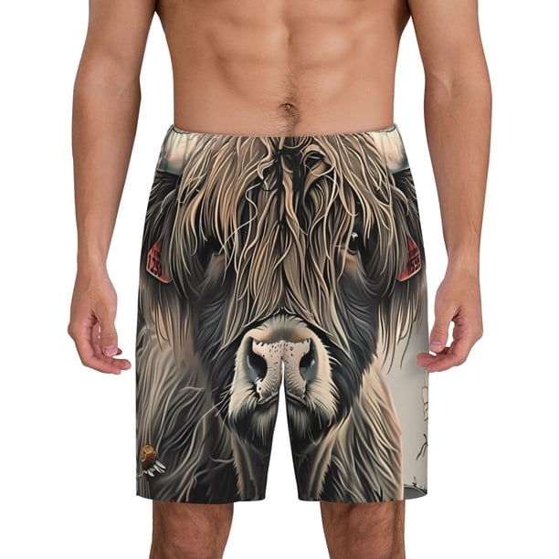 Fotbe Butterfly Cow With Flowers Pantalones Cortos de Pijama para Hombre, Ropa de Dormir, Pantalones de Pijama Cortos para Hombre-4X-Large