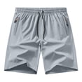thumbnail image 2 of Domuza Men's Workout Athletic Shorts Quick Dry Hiking Shorts Lightweight Sports Gym Shorts with Zipper Pockets Light Gray L, 2 of 6