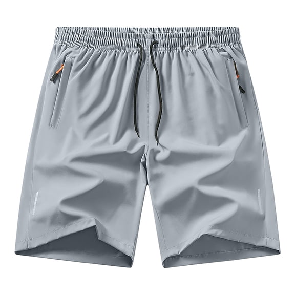 Hogleaql Mens Casual Shorts 5" Chino Shorts Elastic Waist Quick Dry Shorts Drawstring Summer Beach Loose Fit Vacation Lightweight Shorts with Zipper Pockets Light Gray L
