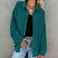thumbnail image 2 of Women's Corduroy Shirt Jacket Long Sleeve Solid Lapel Collar Button Down Lounge Cardigan Coat with Pocket Sky Blue XL, 2 of 9
