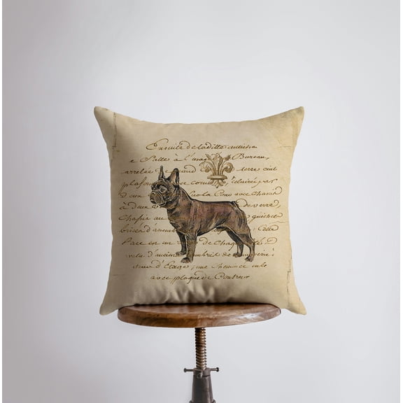 Dog | French Bull Dog | Beige | Throw Pillows | Bull Dog Pillow | Bulldog Pillow Case | Primitive Pillow | Dog Mom Gift | Dog Lover Gift
