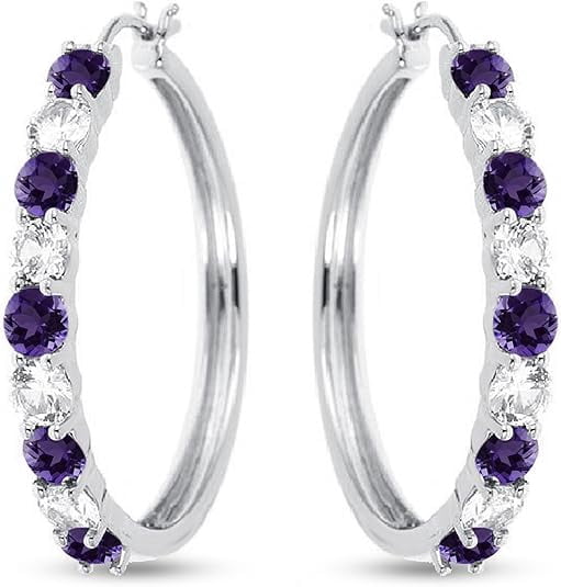 Beyond Brilliance Round Amethyst and White Sapphire Spinal Hoop Earrings for Women
