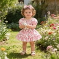 thumbnail image 5 of mgoYE Baby Girl Clothes 3Months Baby Girl Easter Outfit Ruffles Sleeve Bunny Carrot Printed Romper Dress with Headband Summer Clothes(Pink,6-9 Months), 5 of 9