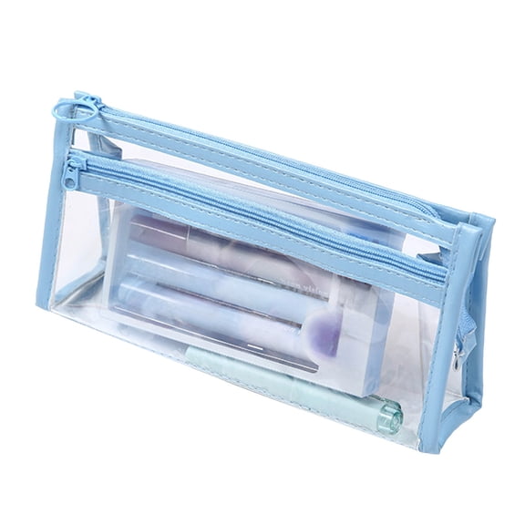 Two Layer Stationery Storage Bag, Waterproof Transparent Pencil Case, Multi-Functional Large Capacity Organizer for Students and Office, Durable PVC Material