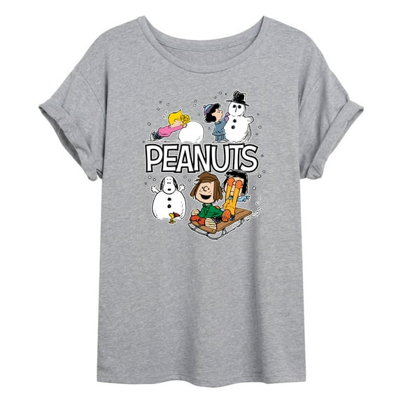 Peanuts - Winter Stickers - Womens Oversized Graphic T-Shirt