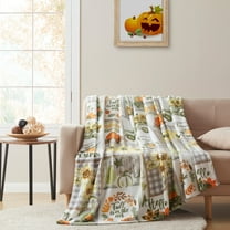 Kate Aurora Autumn Accents Patchwork Trucks & Pumpkin Patch Ultra Comfort Accent Plush Throw Blanket - 50 In. X 70 In.