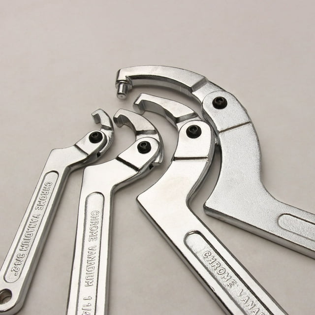 Adjustable Semi-Circular Hook Head Round Nut Wrench with Polished Chrome Finish, Universal Multifunctional Single-Head Cog Wheel Tool for Versatile Repair Tasks, 115-170mm Capacity, Durable Design