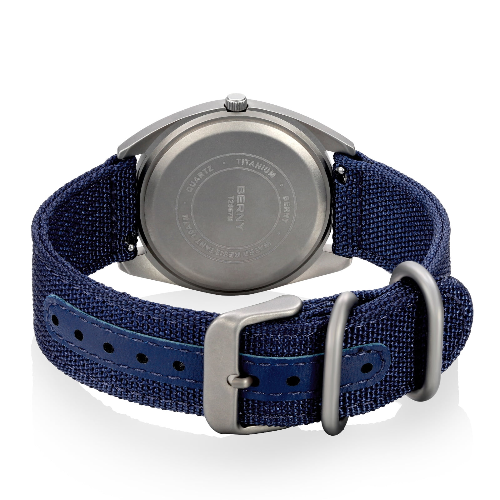 BERNY Titanium Watch for Men, Sport Men's Field Watch, Military Analog Quartz Watch with Date, Nylon Strap, Japanese Quartz Movement, Super Luminous, 10ATM Waterproof Army Wristwatch, Blue
