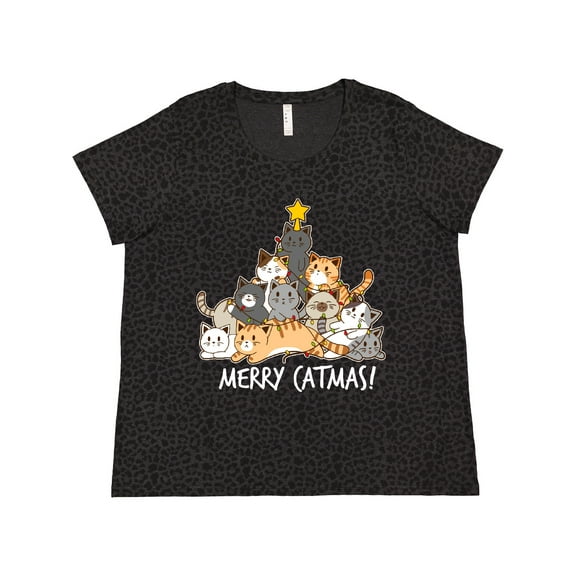 Inktastic Merry Catmas with Cat Tree and Yellow Star Women's Plus Size T-Shirt