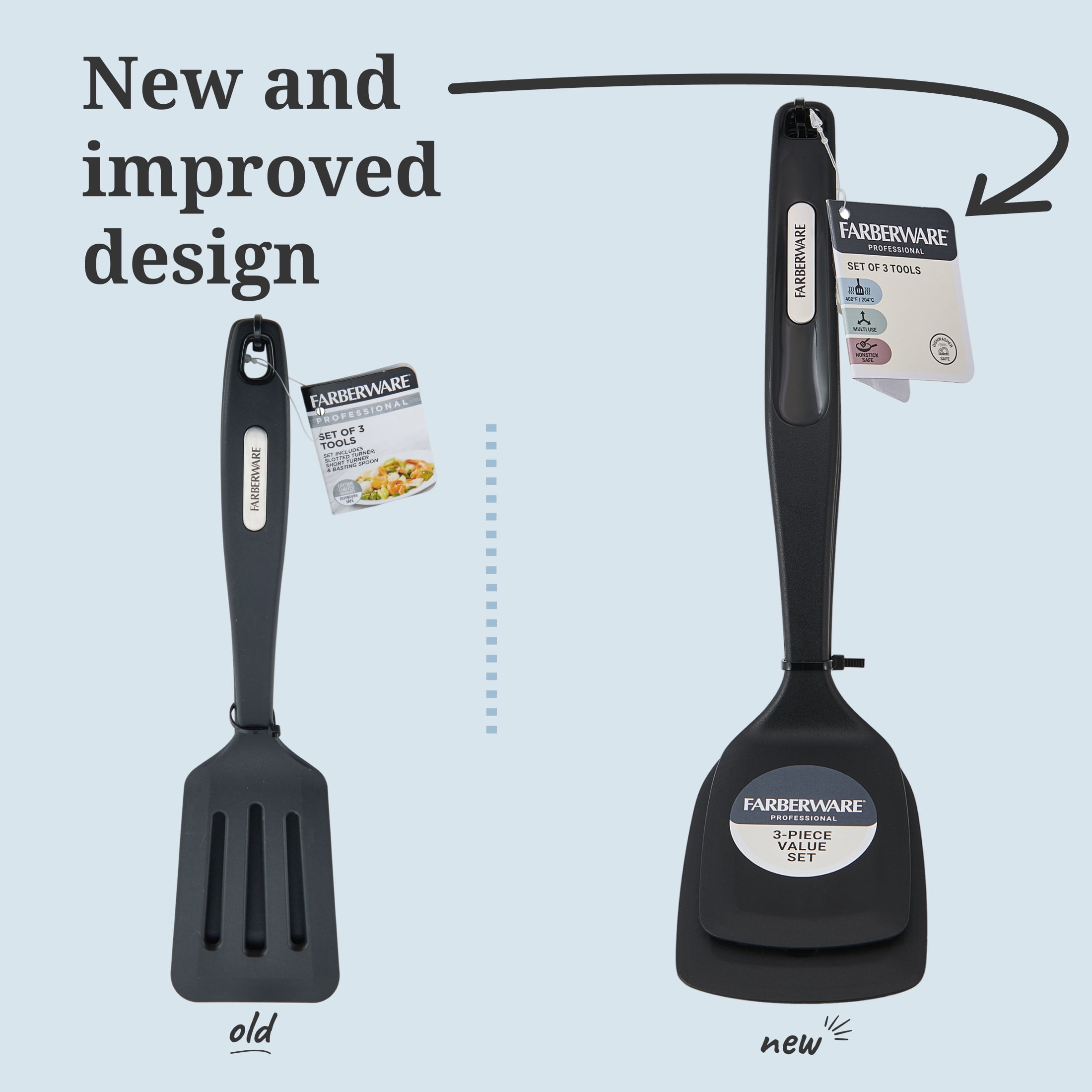 Farberware Professional Nylon Cooking Utensils Set of 3, Turners and Basting Spoon