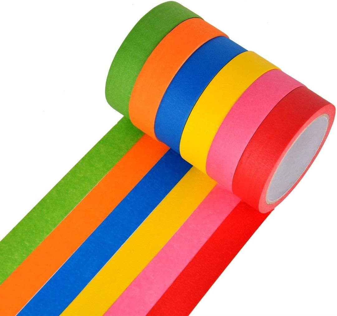 DEWEL Colored Masking Tape 1 Inch 22 Yard Rainbow Painters Tape 6 Roll
