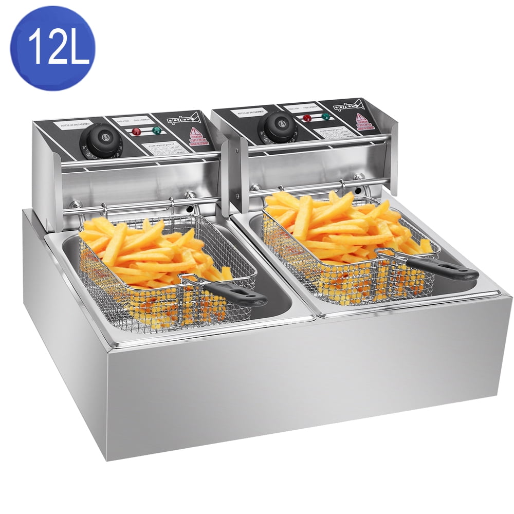 New 5000w Electric Countertop Deep Fryer Dual Tank Commercial Restaurant Steel