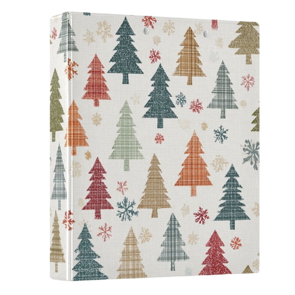 Haosy Hardcover 3 Ring Binder 1.5 Inch Ring Decorative Binder Organizer for Home School Office, Colorful Plaid Christmas Tree