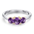 thumbnail image 3 of Gem Stone King 10K Two Tone Gold Purple Amethyst Engagement Ring for Women | 0.98 Cttw | Round 5MM | Gemstone February Birthstone | Size 5, 3 of 6