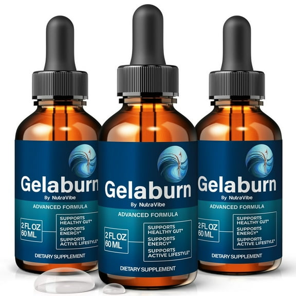 (3 Pack) Gelaburn Drops – Gentle Gut & Digestive Support Formula for Balance & Wellness | Easy-to-Use Liquid for Everyday Use (90 Servings)