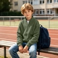 thumbnail image 4 of Boys Zip up Hoodies Cute Waffle Sweatshirts Jackets Casual Long Sleeve Stand Collar Tops Fashion Solid Color Outerwear Lightweight Coats Kids Teen Boys Back to School Clothes 3-14 Years, 4 of 9