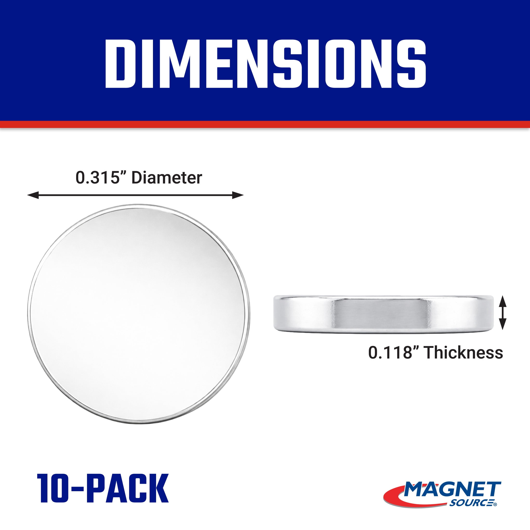 Master Magnetics Neodymium Rare Earth Magnet Discs - 0.315" Diameter, 0.118" Thick, 2.5 Pound lb. Pull, Nickel Plate, Pack of 10, 07045