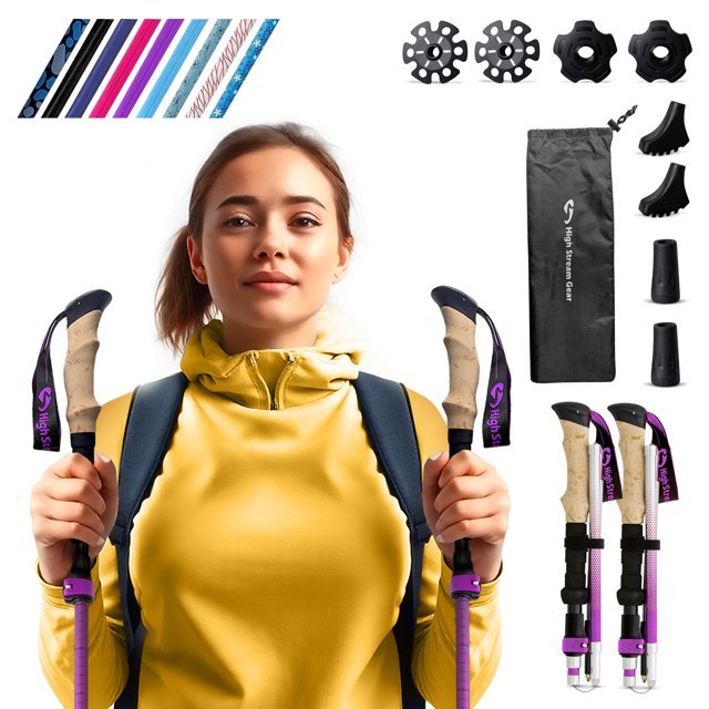 Bastones de senderismo plegables High Stream Gear, color morado