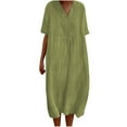 thumbnail image 1 of Birdeem Robe Décontractée à Manches Courtes en Coton et Lin pour Femmes Printemps et Été Col en V, 1 of 6