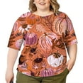 thumbnail image 2 of CLOOCL Plus Size Women Blouse Pumpkin Leaves Printing Casual Shirts Mid Sleeve T-Shirt, 2 of 6