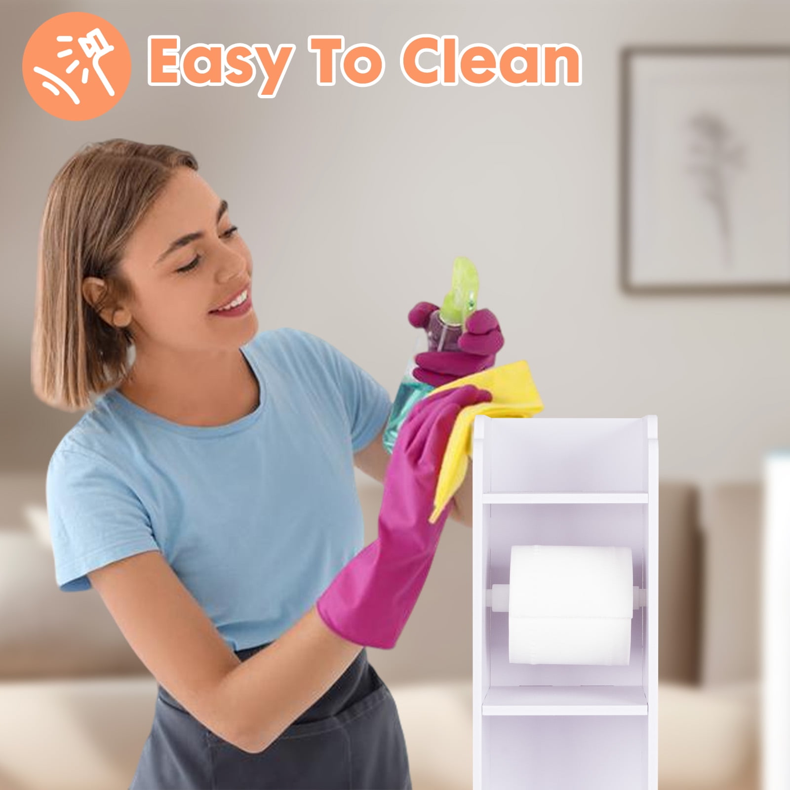 YOYTOO Bathroom Storage Cabinet with Doors and Shelves, Toilet Paper Roller Holders Free Standing Organizer for Small Spaces