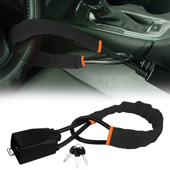 OFEFE Car Steering Wheel Lock,Car Lock Seat Belt, Anti-Theft Device,Max 17 inch Length,Small and Light-Weight,Multi-Functional,Universal SUV(Black)