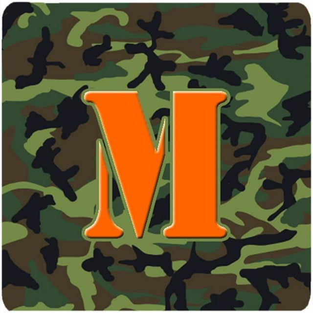 Monogram - sous-Verres en Mousse Camouflage Vert, Lettre Initiale m - Set 4&44; 3.5 x 3.5 Po.