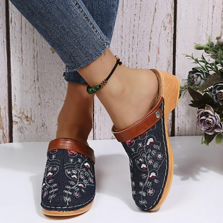 

Babysbule Sandals for Women Clearance Summer Ladies Slippers Embroidered Flower High-heeled Slope Heel Sandals