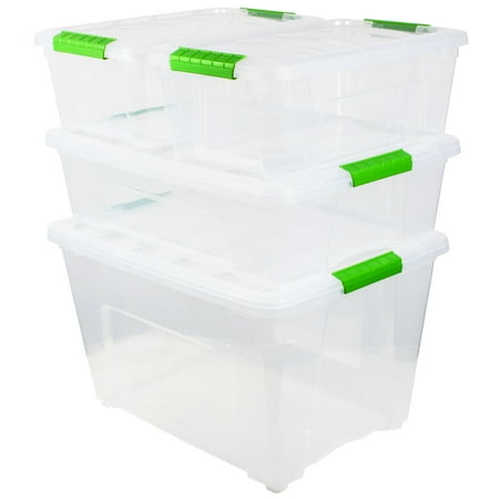 storage lid locking bin iris 4pc containers stack pull box medium walmart