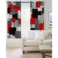 thumbnail image 2 of Red Black Geometric Blackout Curtains for Bedroom/Living Room, Thermal Insulated Kitchen Curtains, Modern Abstract Art Block Grommet Darkening Window Treatment Drapes 52"x84"x2, 2 of 8