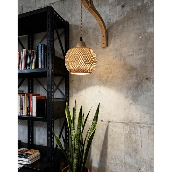 Hanging Grow Lights for Indoor Plants, 20W Full , Boho Rattan Lantern Shade, 5000K Wall-Mounted Decorative Plant Light with 9.8FT Power Cord, Ideal for Tall Plants